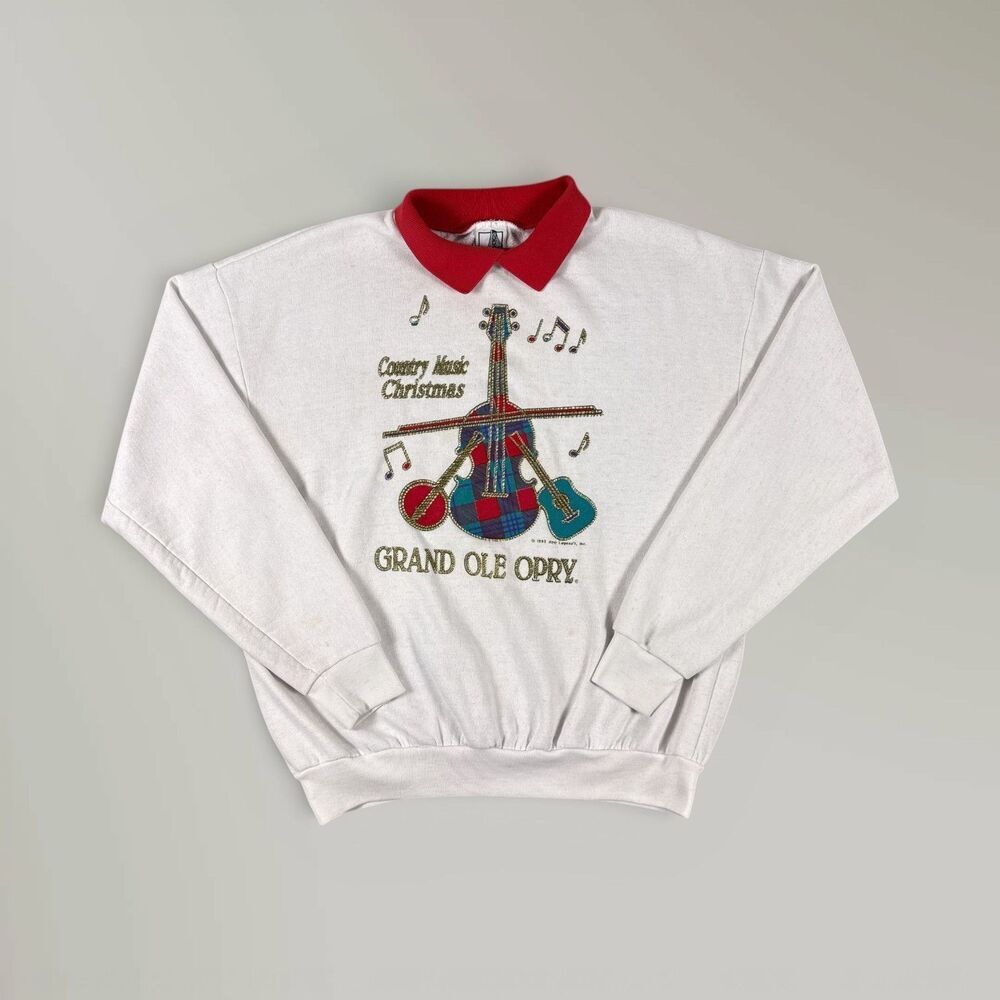 Vintage Grand Ole Opry Collared Sweatshirt Country Music Christmas 90s Sz XL